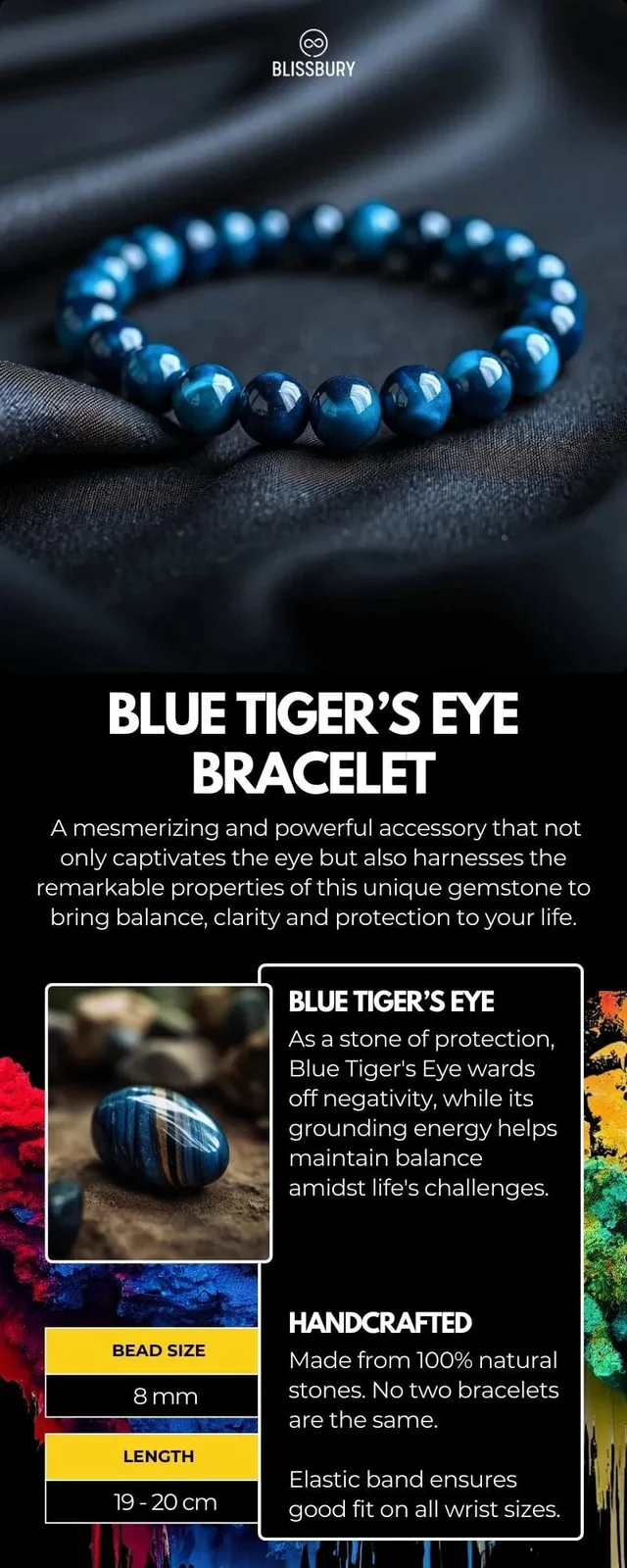 Blue Tiger's Eye Bracelet - Clarity, Balance, Protection Infographics 3 Feb